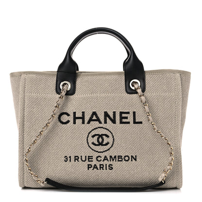 Chanel Mixed Fibers Small Deauville Tote Beige Black 4 of 12