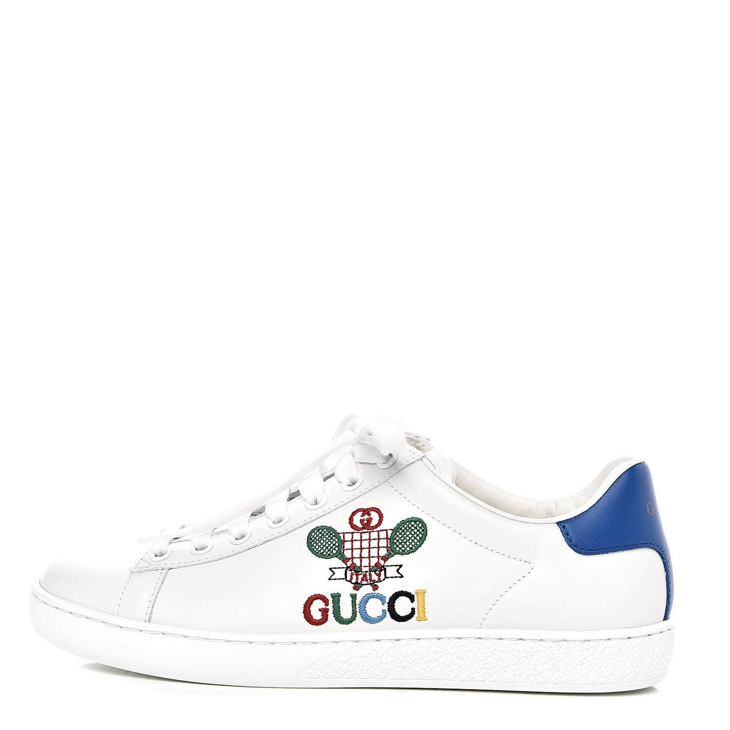 Calfskin Miro Soft Tennis Embroidered Womens Ace Sneakers 36 White Rio Blue