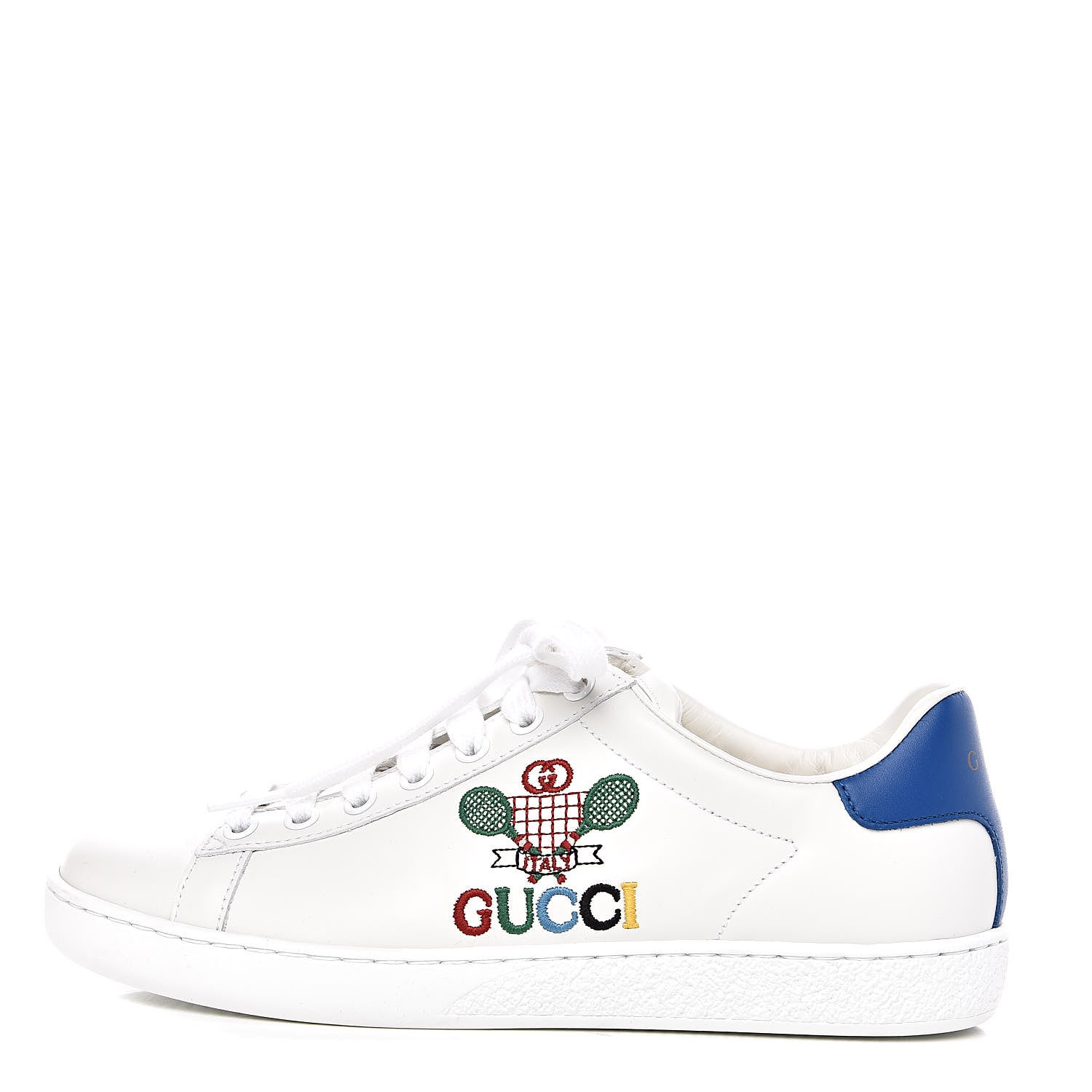 Gucci Calfskin Miro Soft Tennis Embroidered Womens Ace Sneakers 36 White Rio Blue 1 of 11