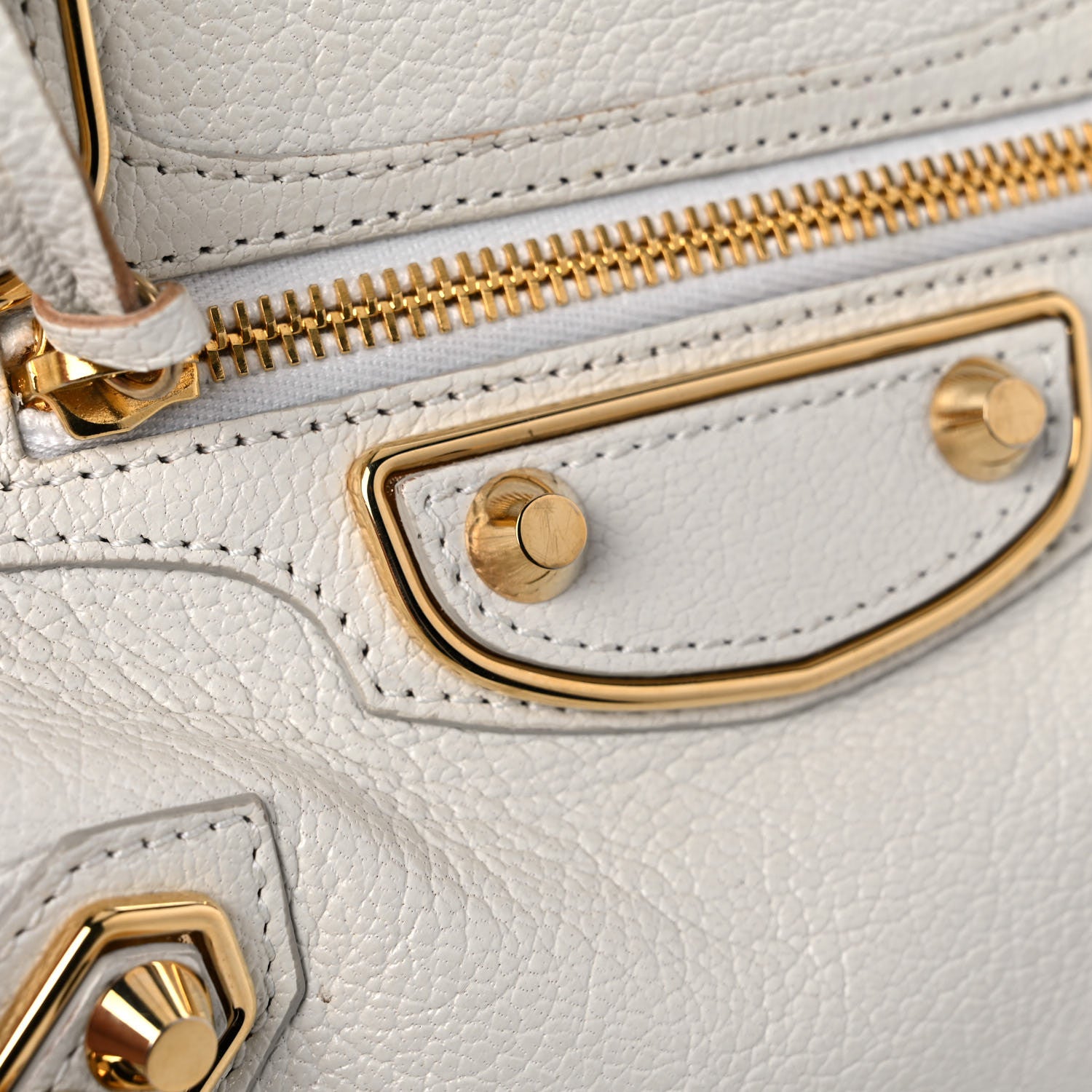 Balenciaga Chevre Gold Metallic Edge Hardware Mini City White