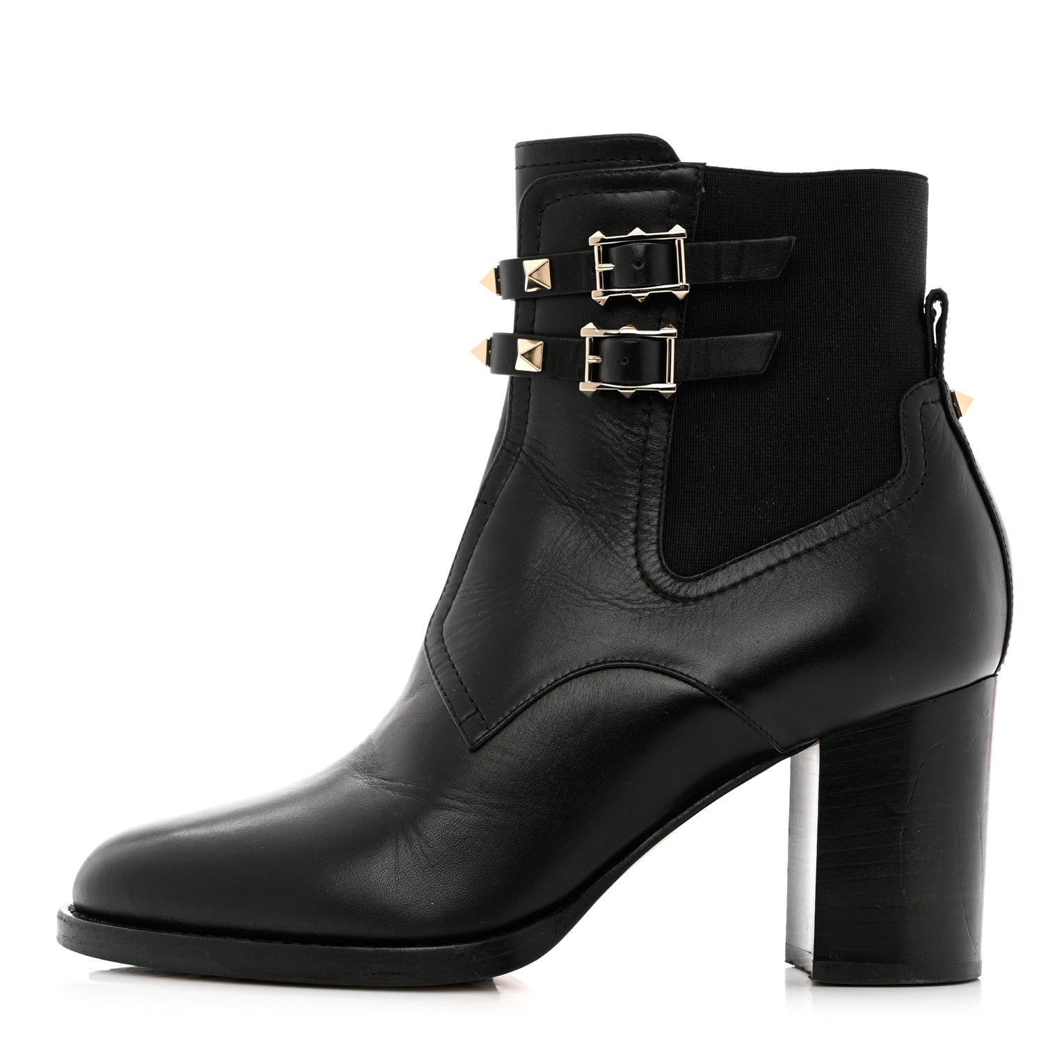 Valentino Garavani Calfskin Rockstud Double Buckle Beatle Chelsea 70mm Ankle Boots 38 Black 1 of 8
