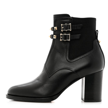 Valentino Garavani Calfskin Rockstud Double Buckle Beatle Chelsea 70mm Ankle Boots 38 Black 1 of 8