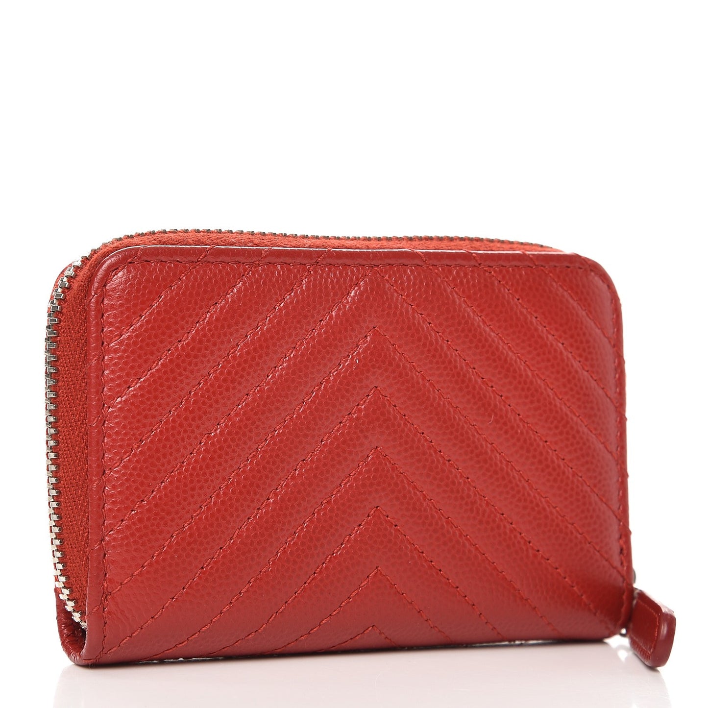 Caviar Chevron Quilted Zip Around Coin Purse Dark Red