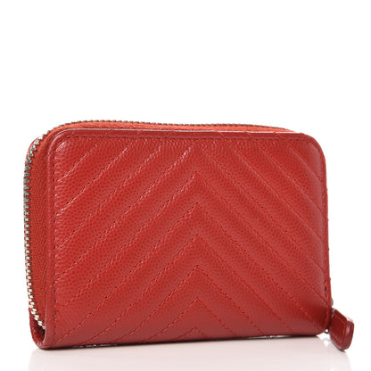 Chanel Caviar Chevron Quilted Zip Around Coin Purse Dark Red 3 of 8