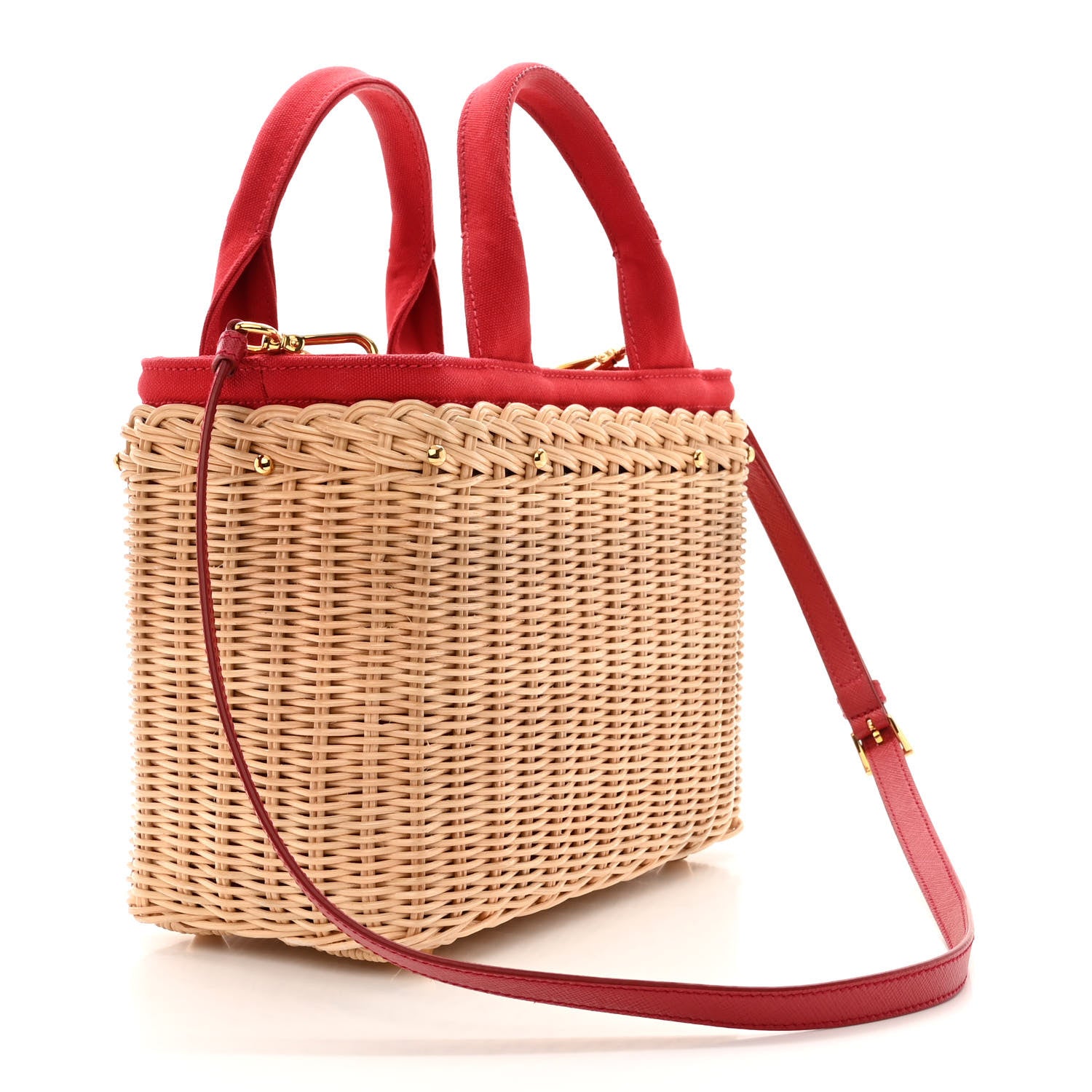 Prada Wicker Canvas Tote Naturale Red 3 of 12
