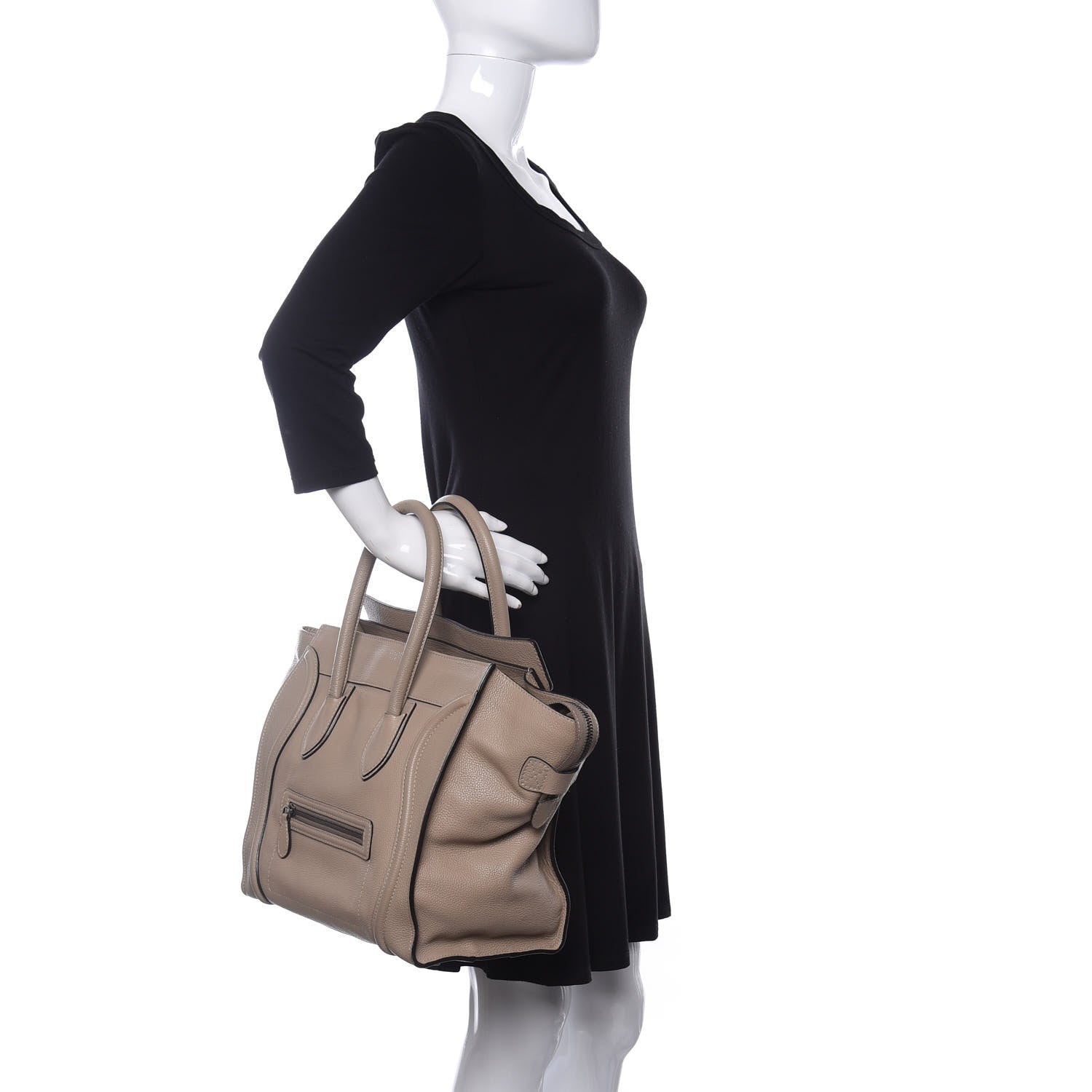 Celine Drummed Calfskin Mini Luggage Dune 2 of 19