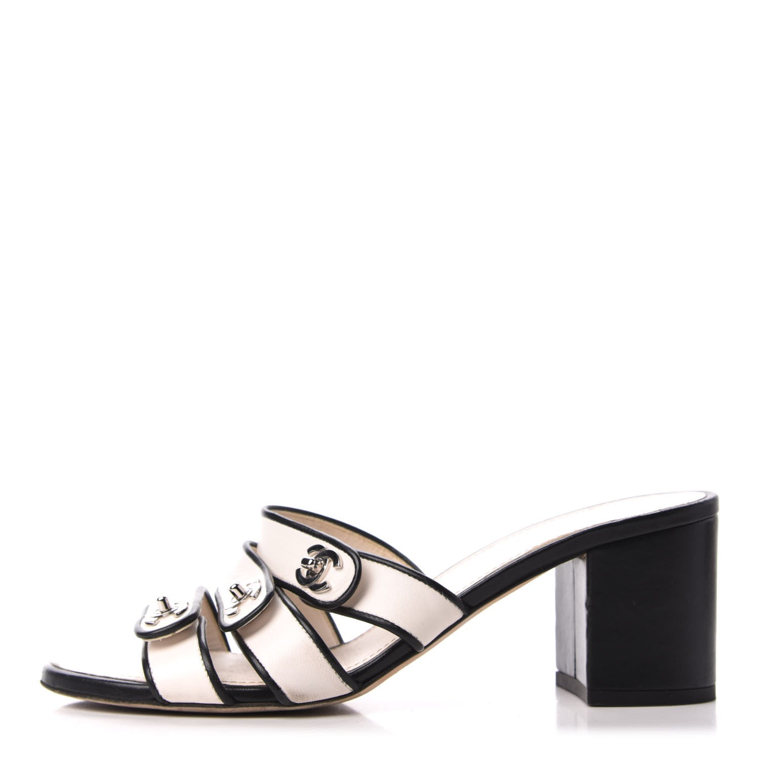 Chanel Calfskin CC Turnlock Sandals 38.5 Beige Black 1 of 8
