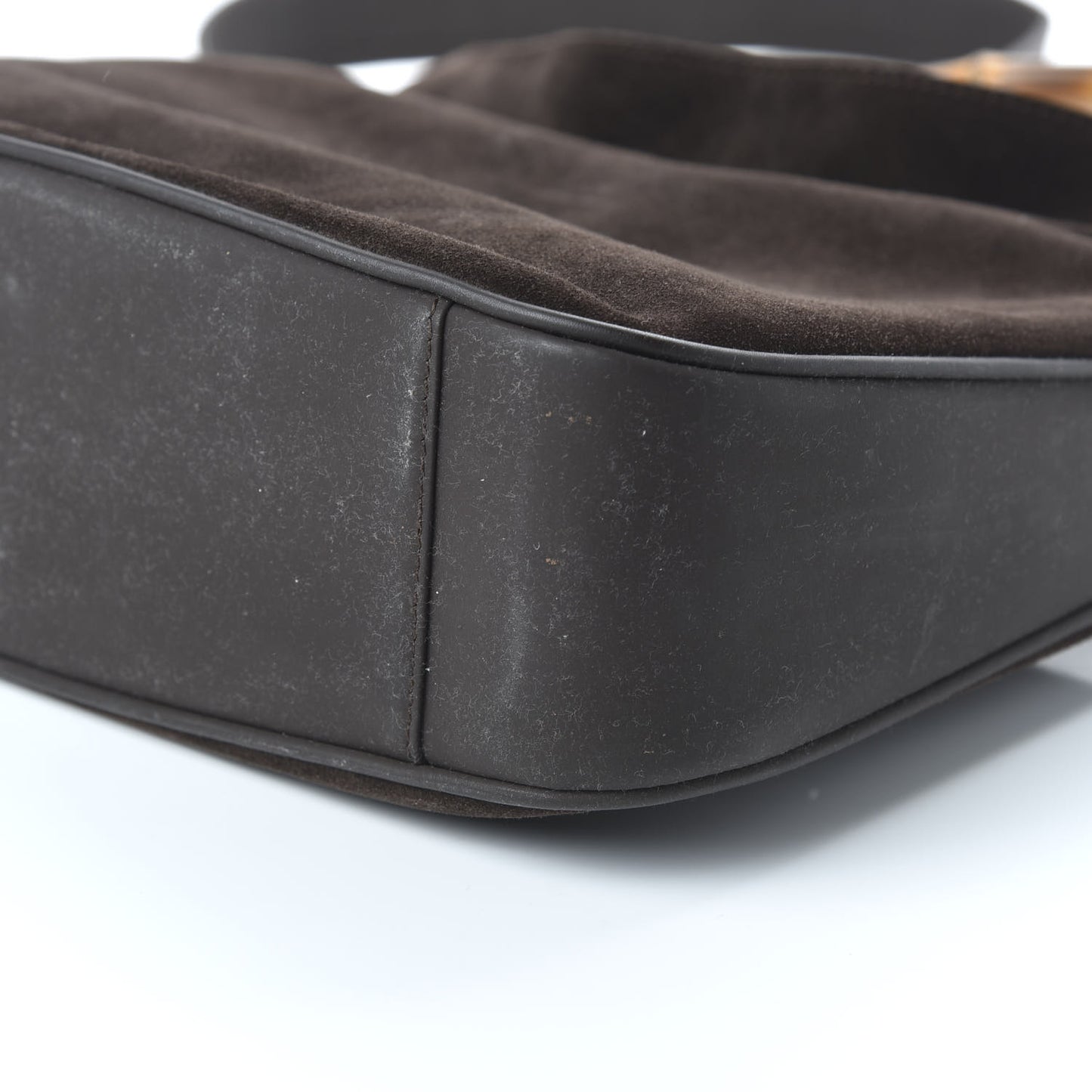 Suede Bamboo Top Handle Tote Dark Brown