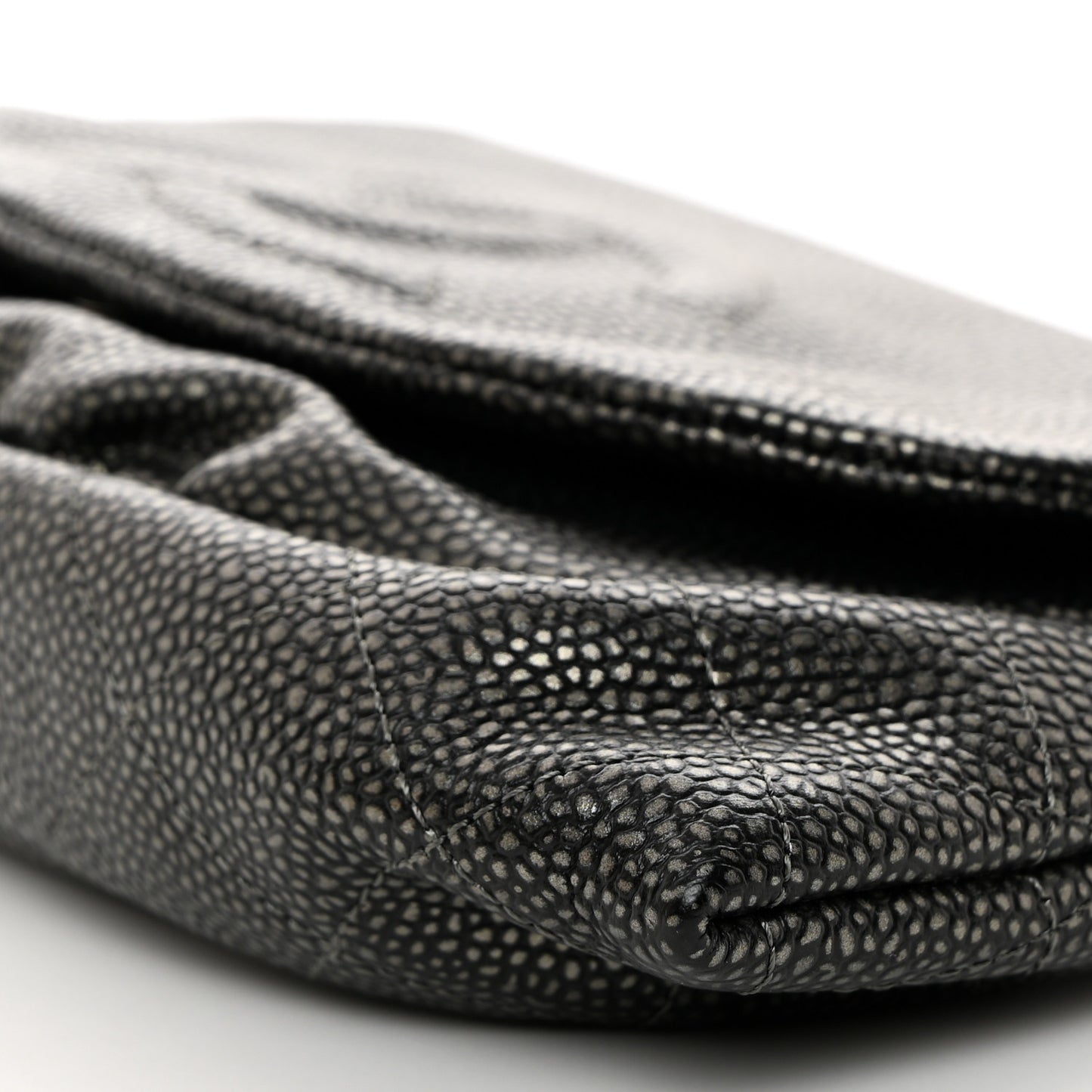 Metallic Caviar Half Moon Wallet On Chain WOC Dark Silver