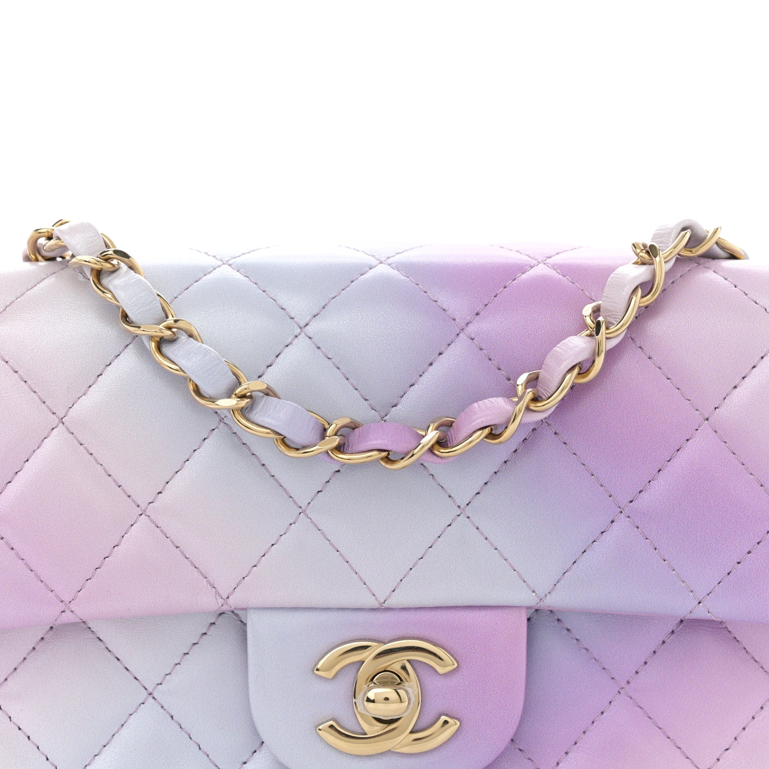 Chanel Lambskin Quilted Tie Dye Ombre Mini Rectangular Flap Purple Blue Pink 8 of 10