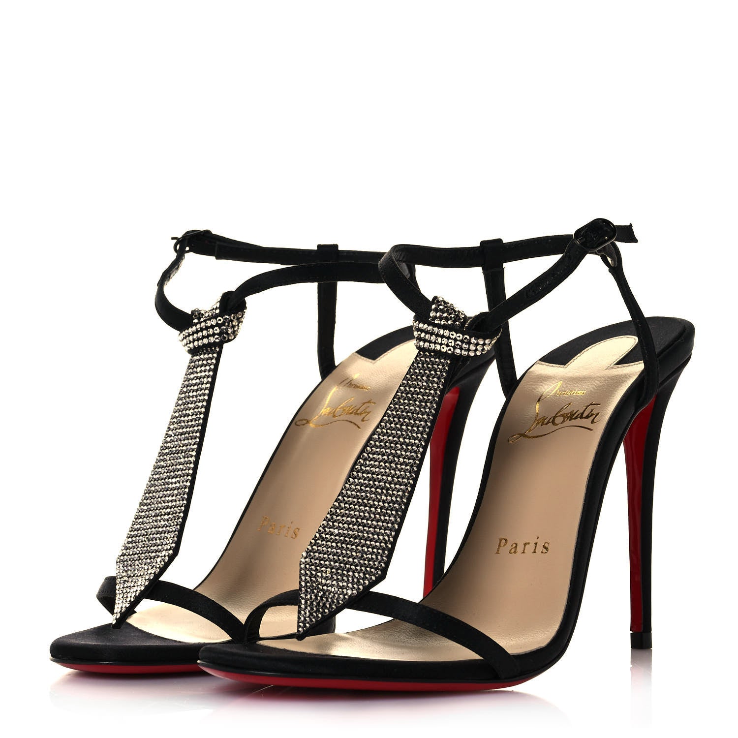 Christian Louboutin Satin Crepe Strass T Cab 100 T-Strap Sandals 36.5 Black 3 of 9