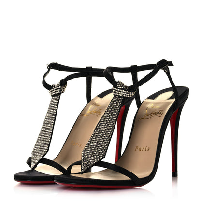 Christian Louboutin Satin Crepe Strass T Cab 100 T-Strap Sandals 36.5 Black 3 of 9