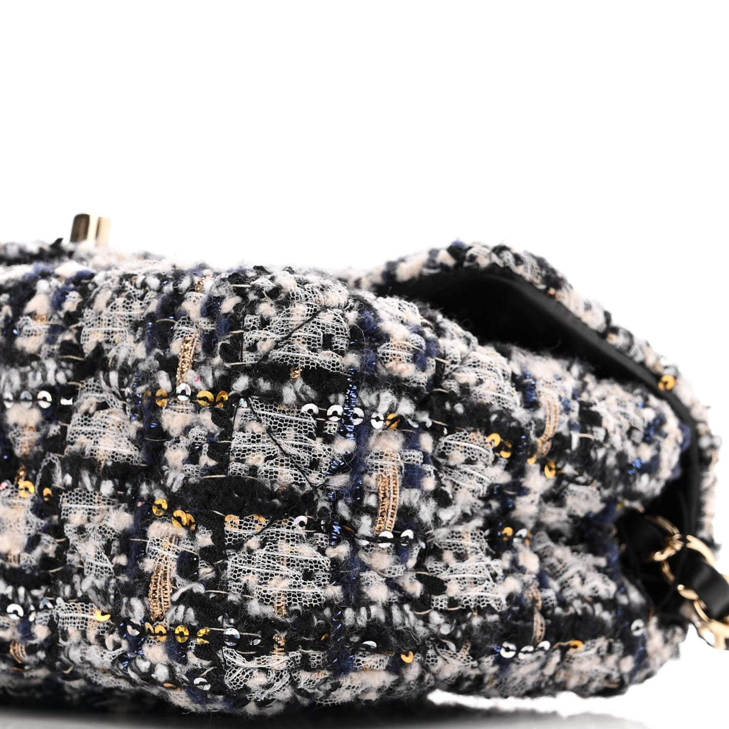 Glittered Tweed Quilted Mini Rectangular Flap Navy Blue