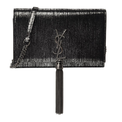 Saint Laurent Metallic Suede Classic Monogram Kate Tassel Chain Wallet Black Silver 1 of 10