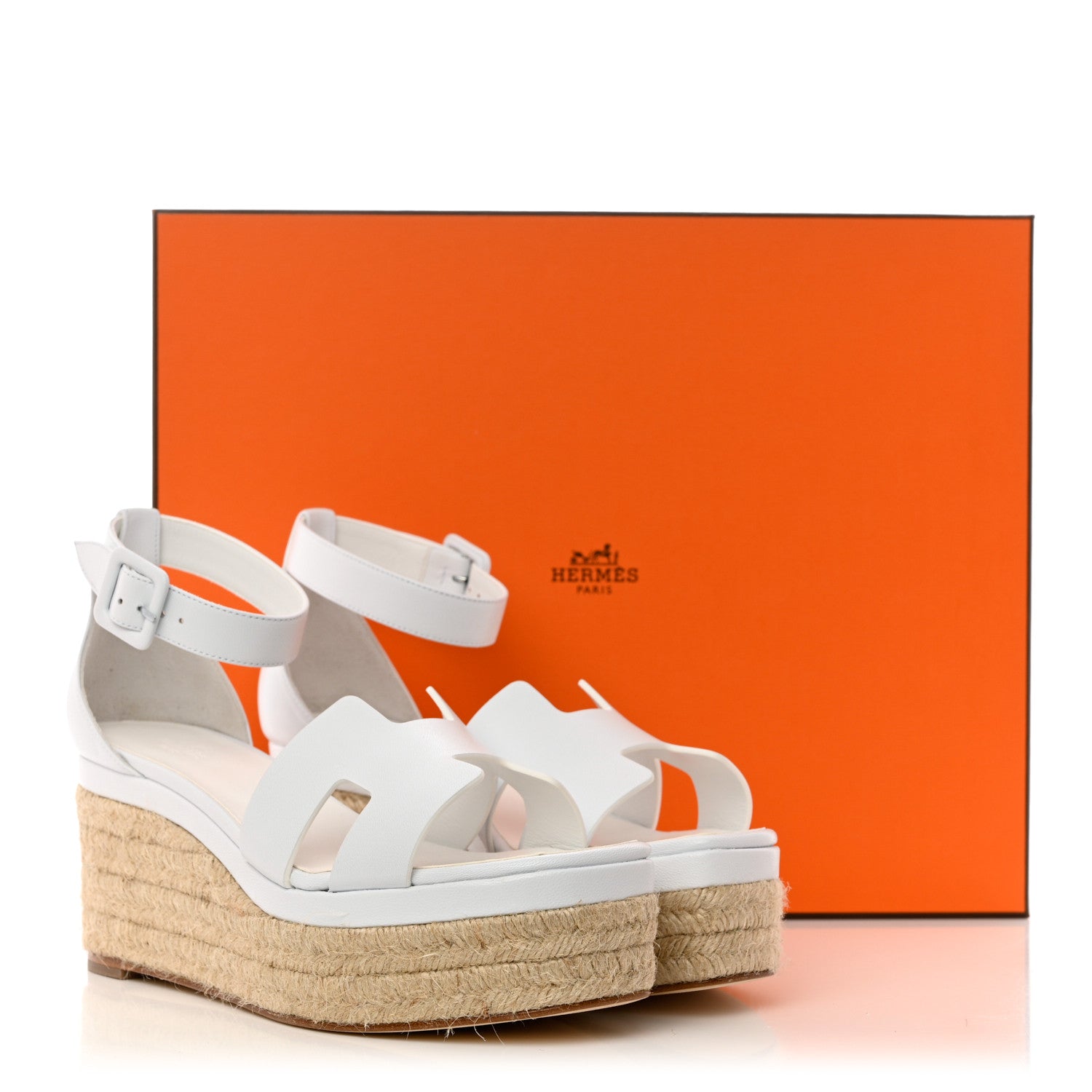 Hermes Goatskin Elda Espadrille Wedge Sandals 39 White 9 of 9