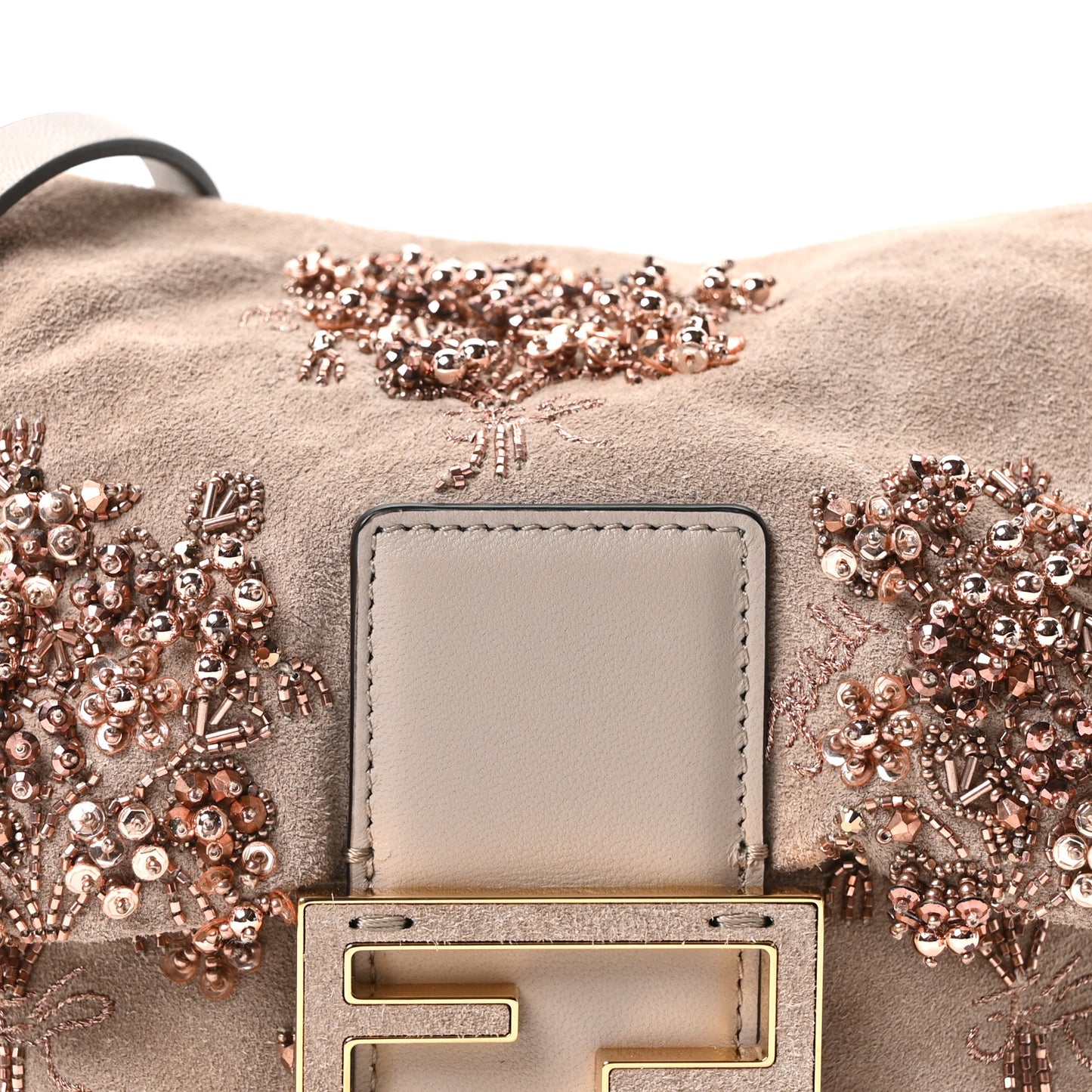 Suede Sequin Embroidered Small Mamma Baguette Tortora