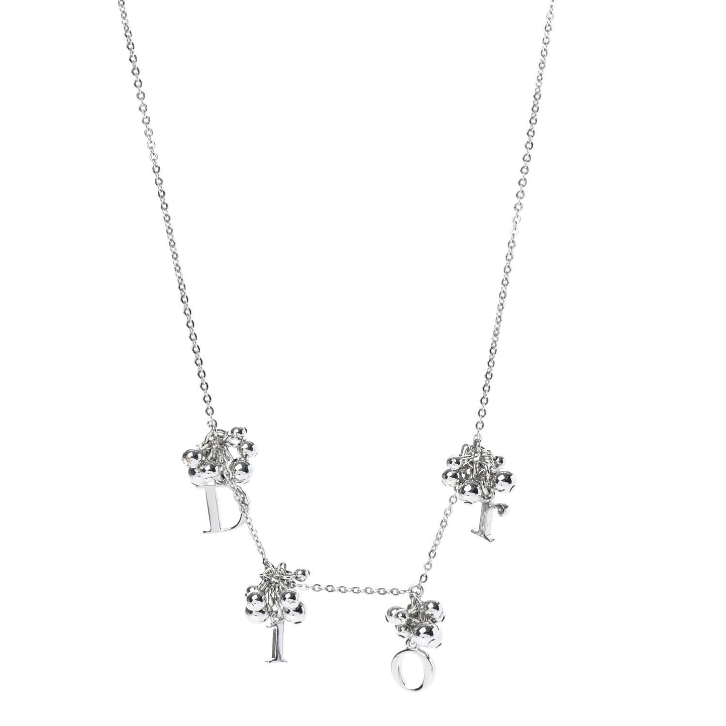 Beaded Logo Charm Necklace Silver