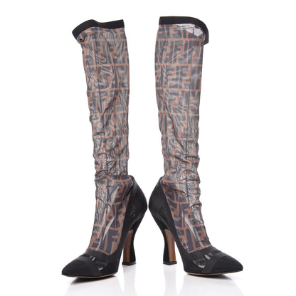Fendi Technical Mesh FF Colibri High Heel Knee High Boots 38.5 Black Tobacco 6 of 9