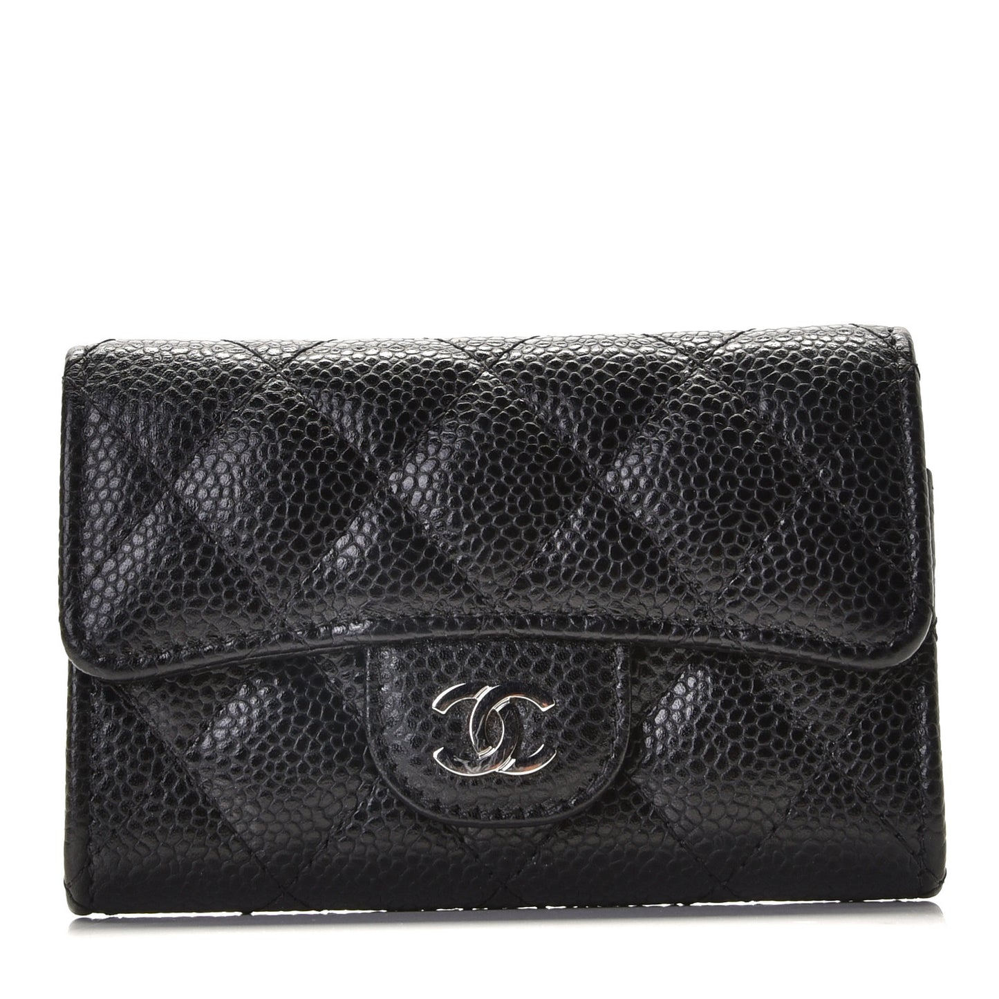 Caviar Quilted Flap Card Holder Black