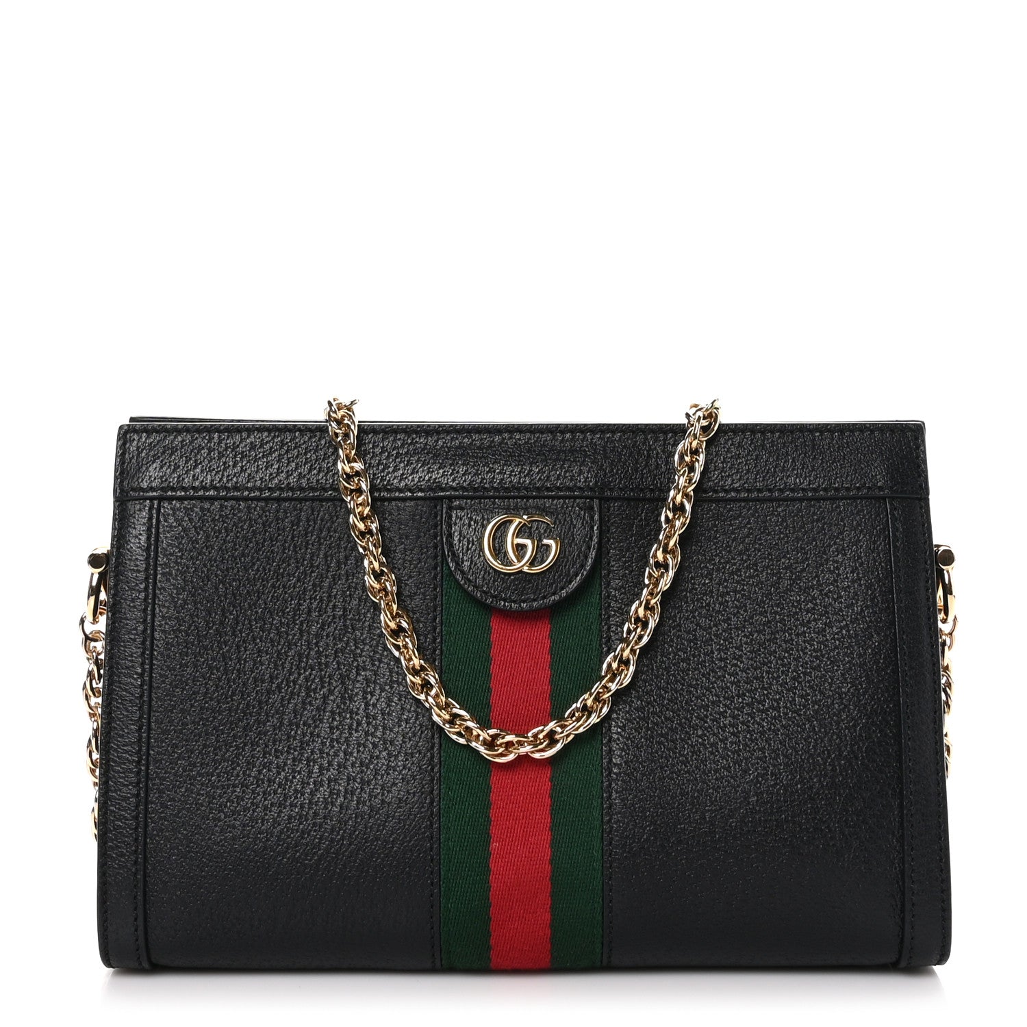Gucci Calfskin GG Web Small Ophidia Chain Shoulder Bag Black 1 of 10