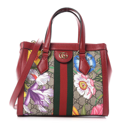 Gucci GG Supreme Monogram Flora Web Small Ophidia Tote Bag Red 1 of 10
