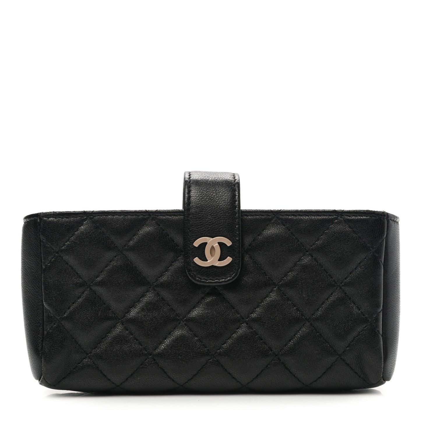 Lambskin Quilted Mini Phone Holder Clutch Black