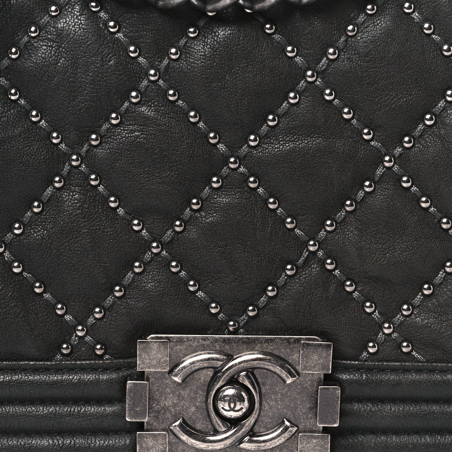 Chanel Crumpled Lambskin Medium Studded Boy Flap Black 8 of 10