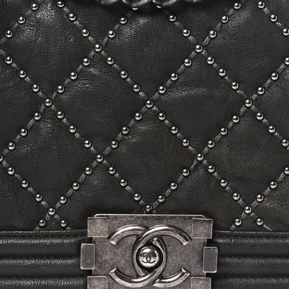 Chanel Crumpled Lambskin Medium Studded Boy Flap Black 8 of 10
