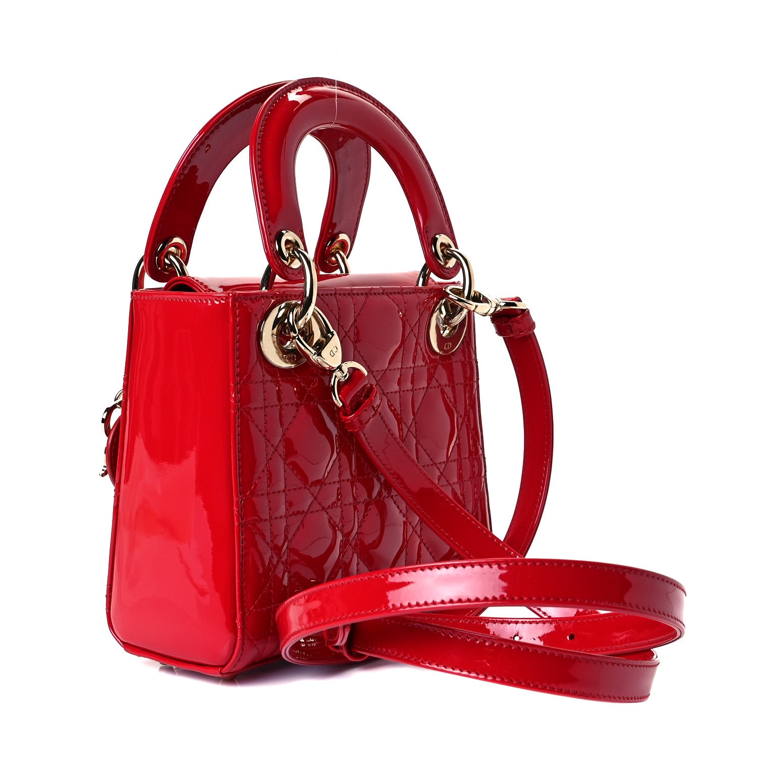 Christian Dior Patent Cannage Mini Lady Dior Red 3 of 7