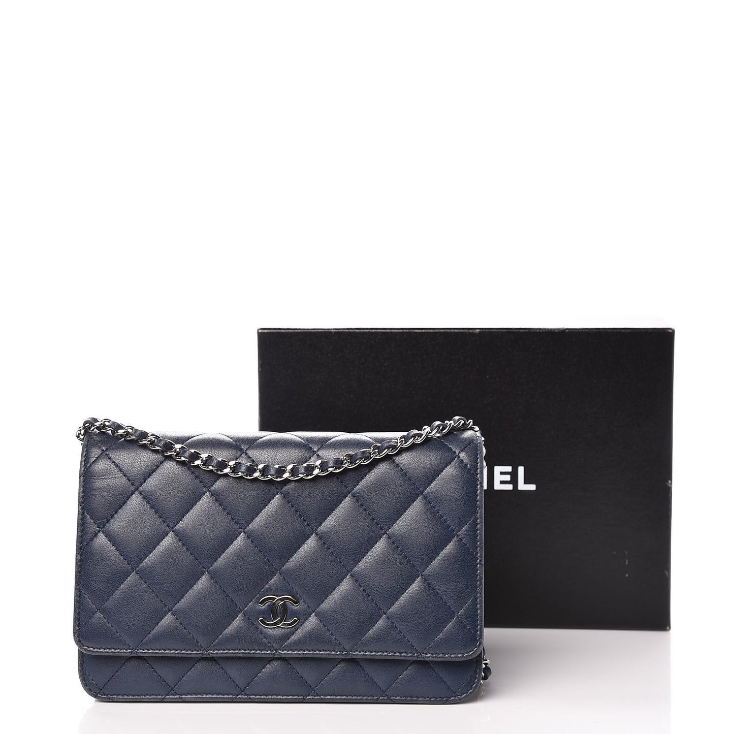 Lambskin Quilted Wallet On Chain WOC Blue