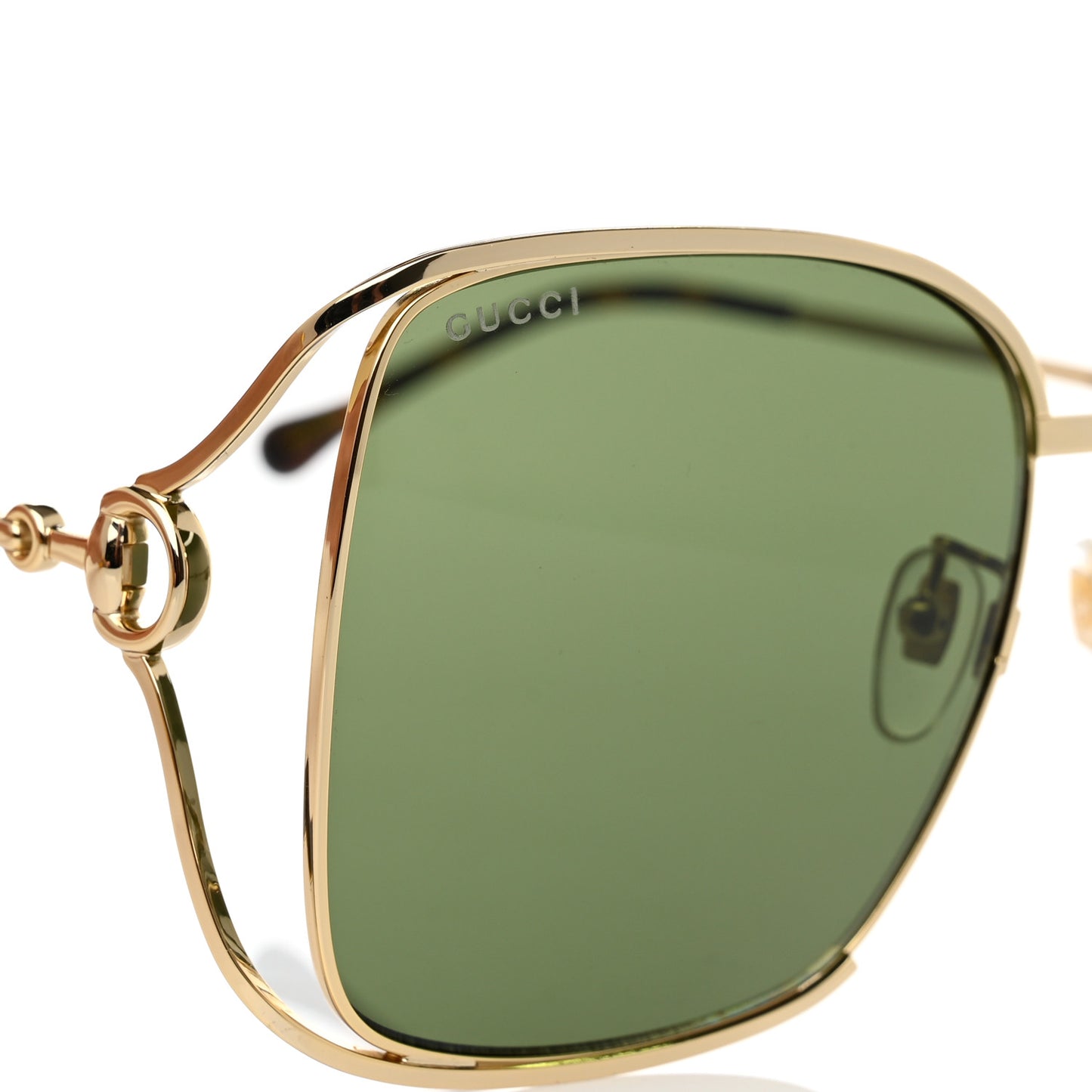 Horsebit Square Frame Sunglasses GG1020S Gold Green