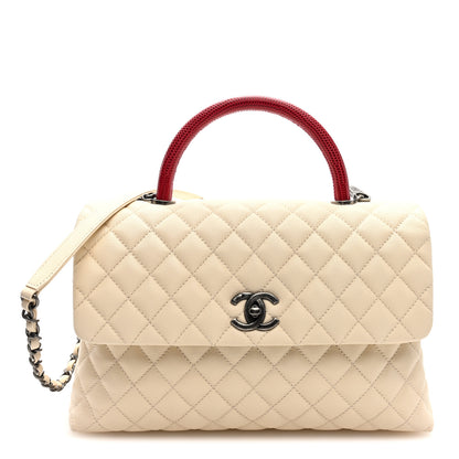 Chanel Caviar Lizard Quilted Medium Coco Handle Flap White 1 of 10