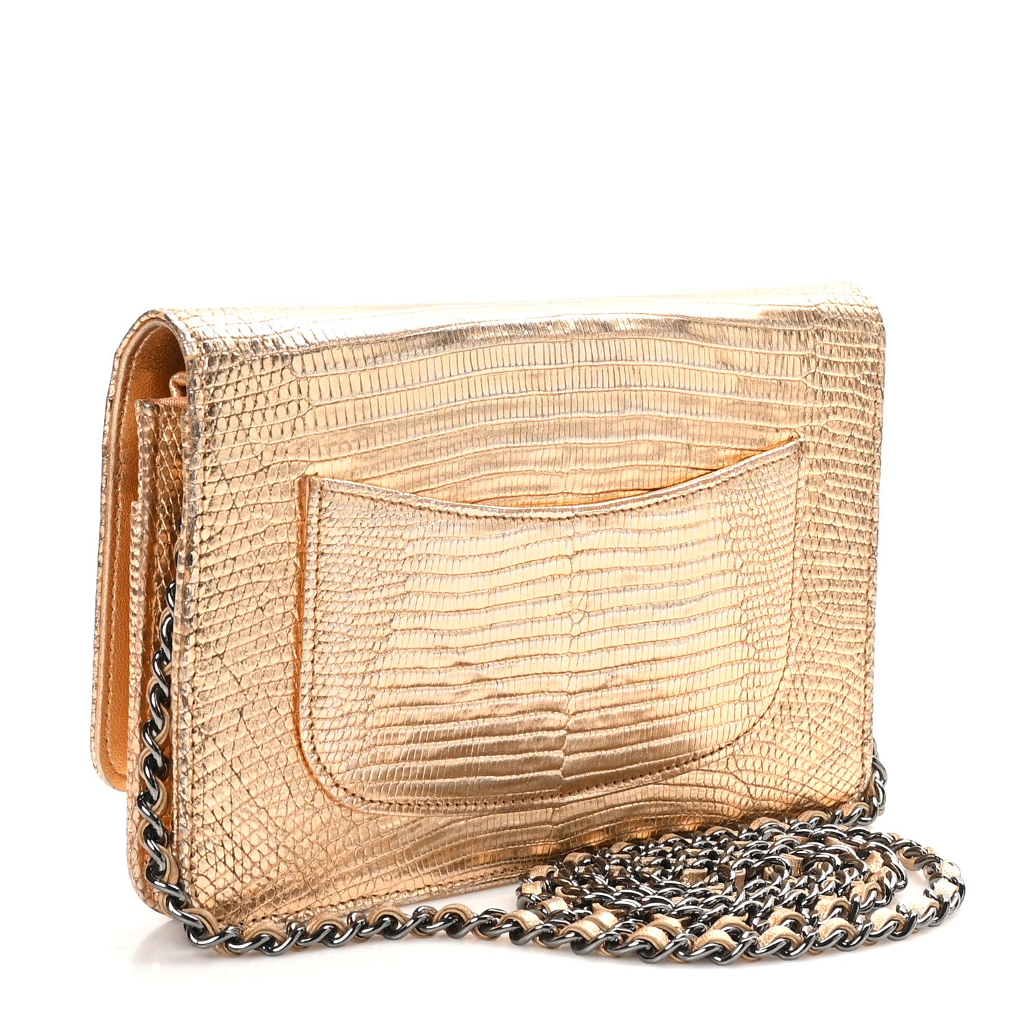 Chanel Metallic Lizard Wallet on Chain WOC Gold 3 of 10