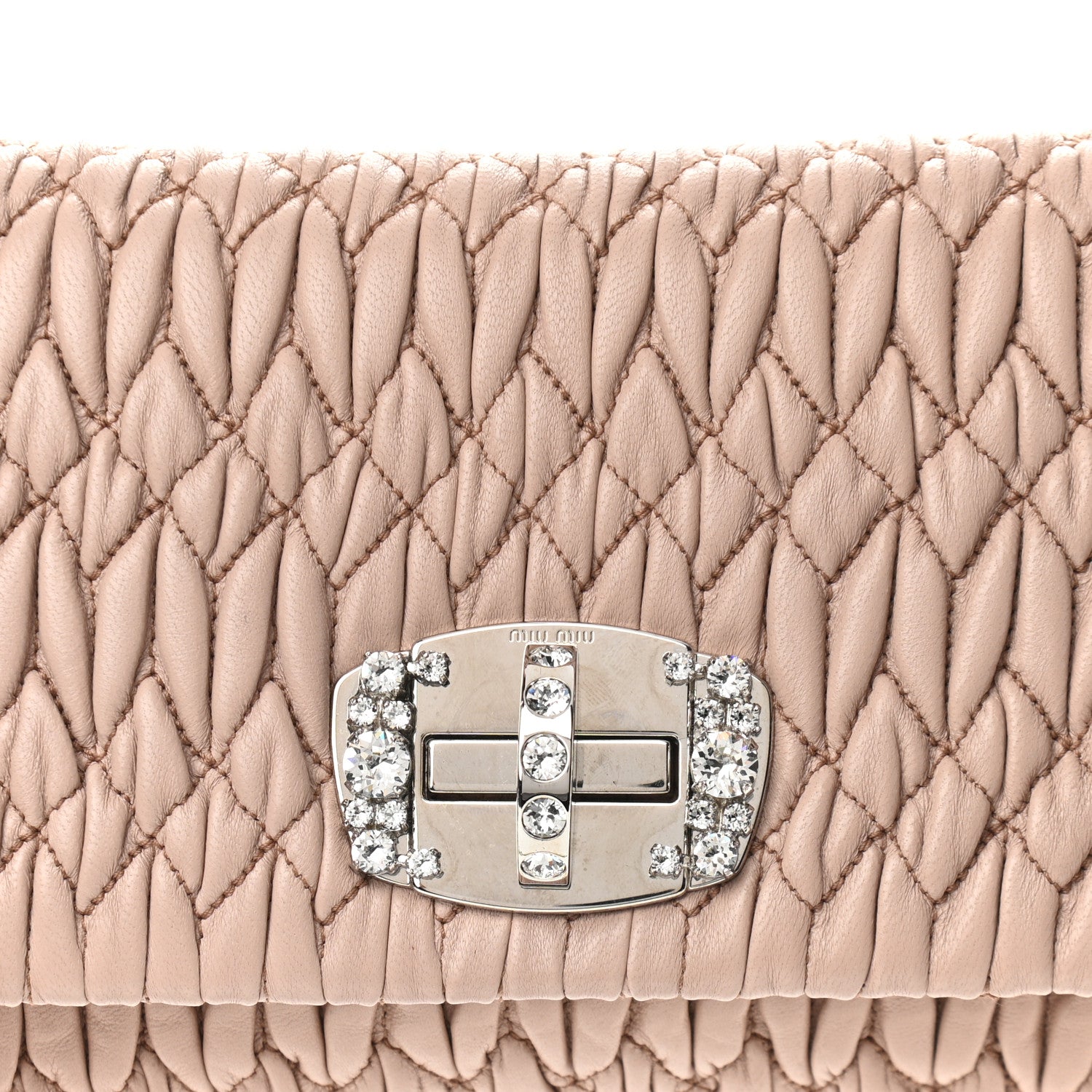 Miu Miu Nappa Matelasse Crystal Flap Clutch Cammeo 6 of 8