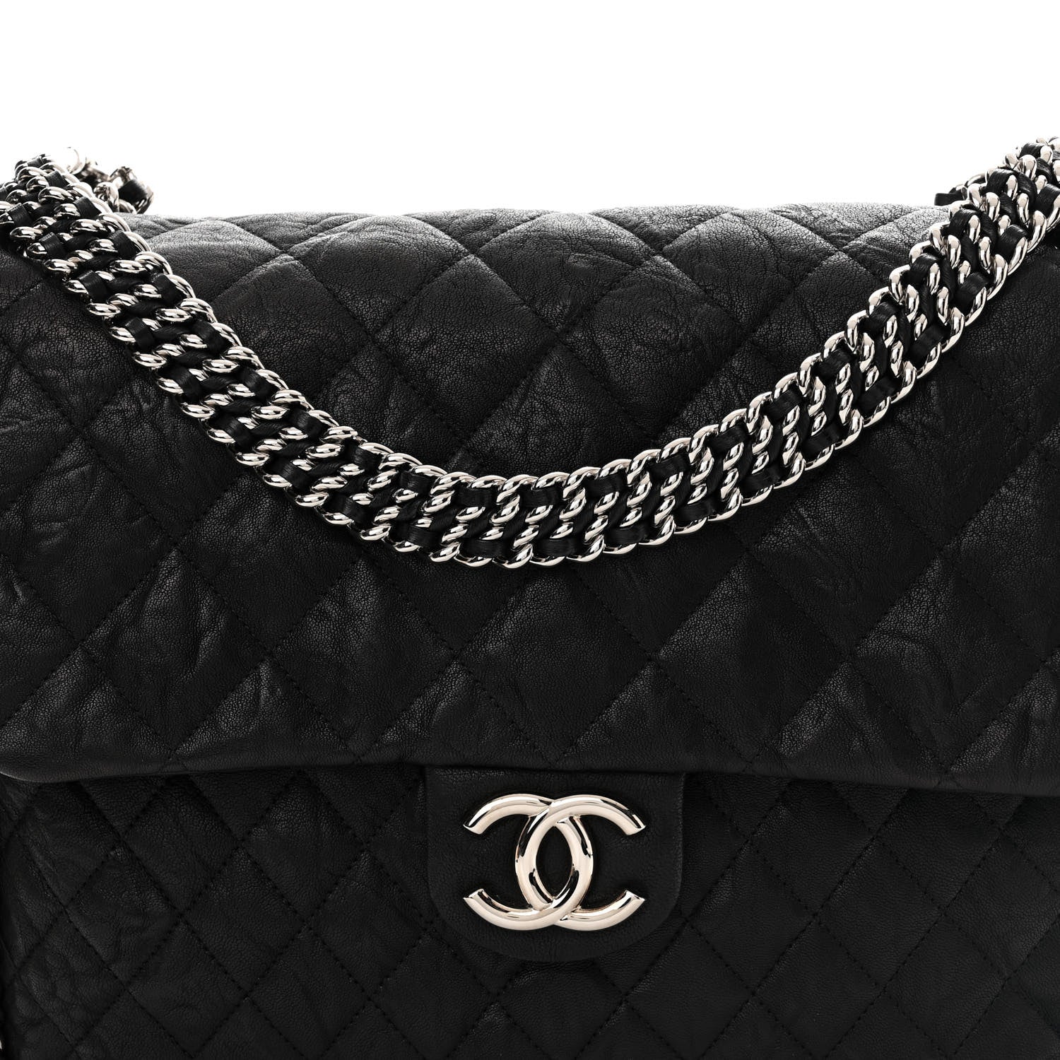 Chanel Washed Lambskin Quilted Maxi Chain Around Flap Black 8 of 11