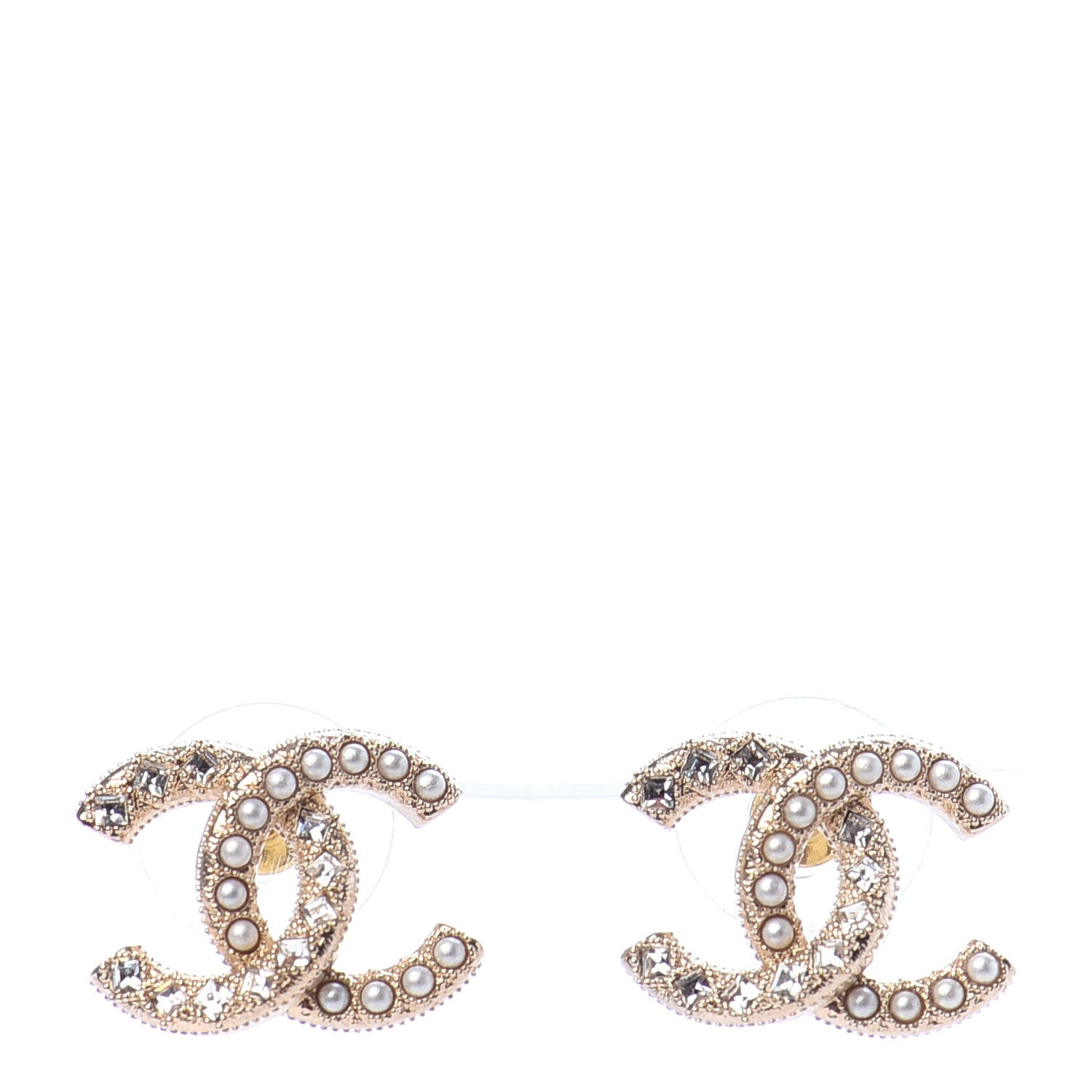 Chanel Pearl Crystal CC Earrings Gold 1 of 4