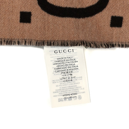 Gucci Wool Silk Monogram Jumbo GG Freedom Scarf Dark Brown Beige 3 of 3