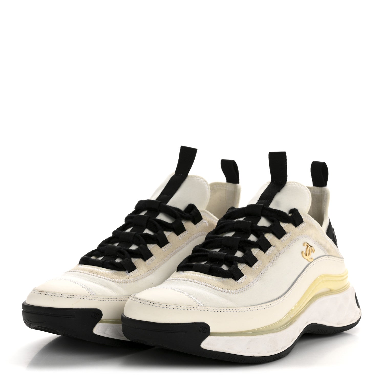 Chanel Velvet Calfskin Mixed Fibers CC Sneakers 38 Ivory Black 4 of 9