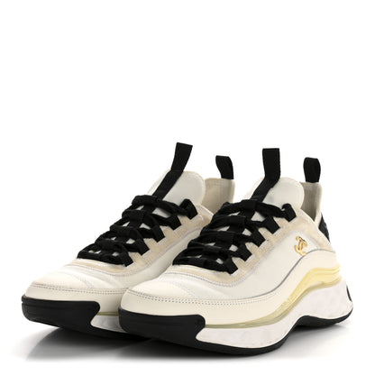 Chanel Velvet Calfskin Mixed Fibers CC Sneakers 38 Ivory Black 4 of 9