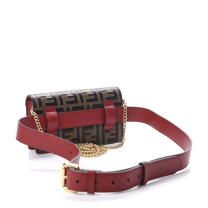Fendi Vitello Cruise F is Fendi Bi-Color FF 1974 Embossed Envelope Belt Bag Maya Black Fragola 4 of 12