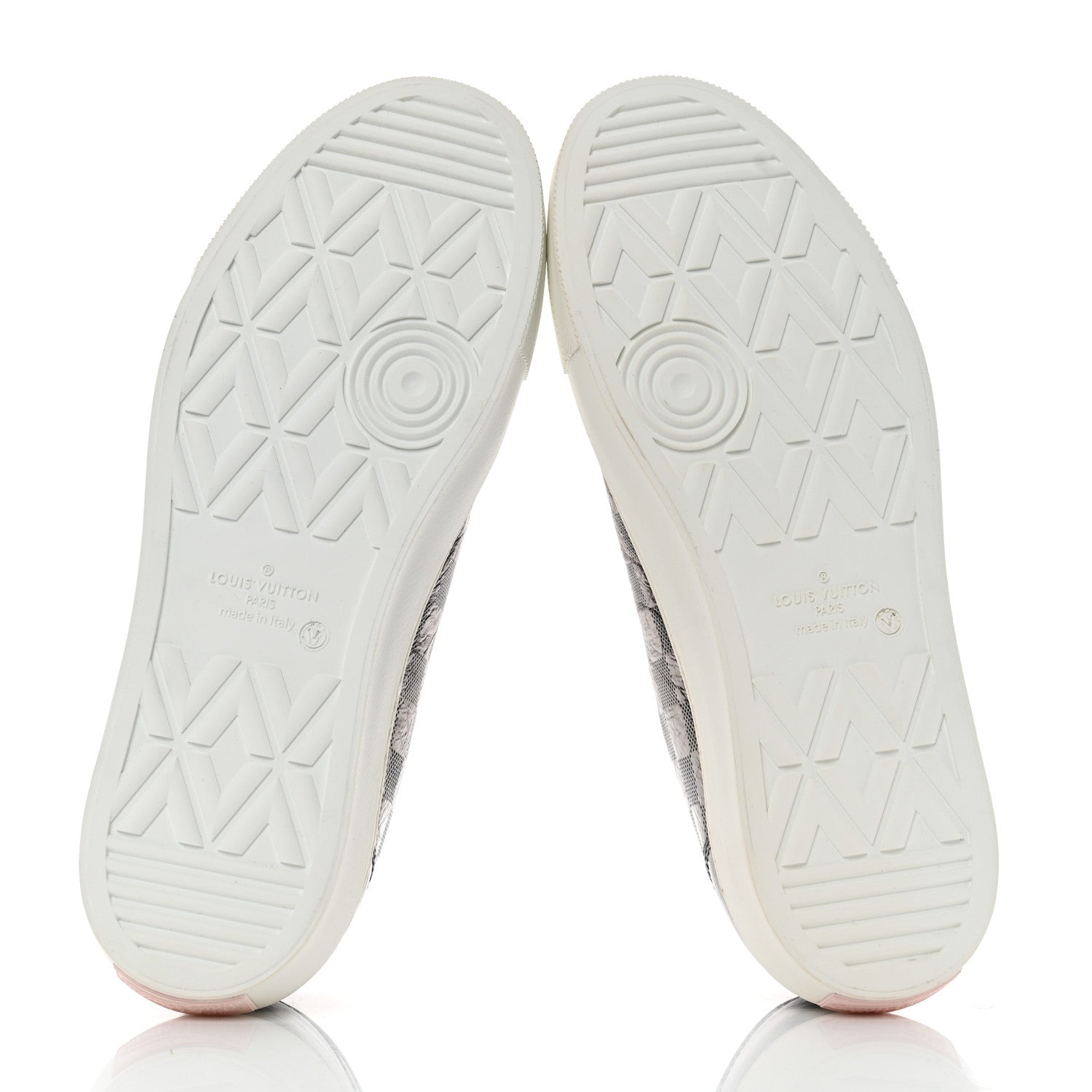 Louis Vuitton Metallic Patent Embossed Damier Tattoo Mens Low Top Sneakers 7.5 Grey 5 of 9