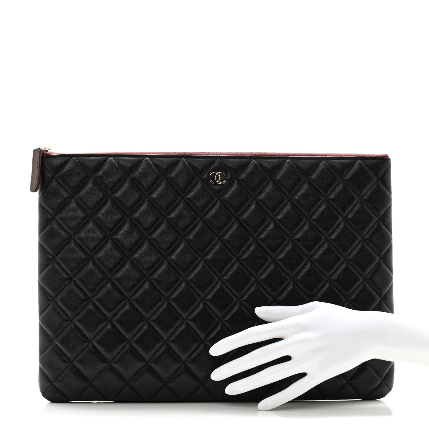 Lambskin Quilted Large Cosmetic Case Black