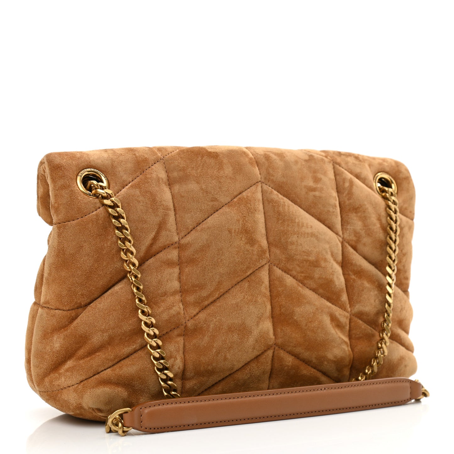 Suede Calfskin Quilted Small Loulou Puffer Monogram Chain Satchel Cinnamon