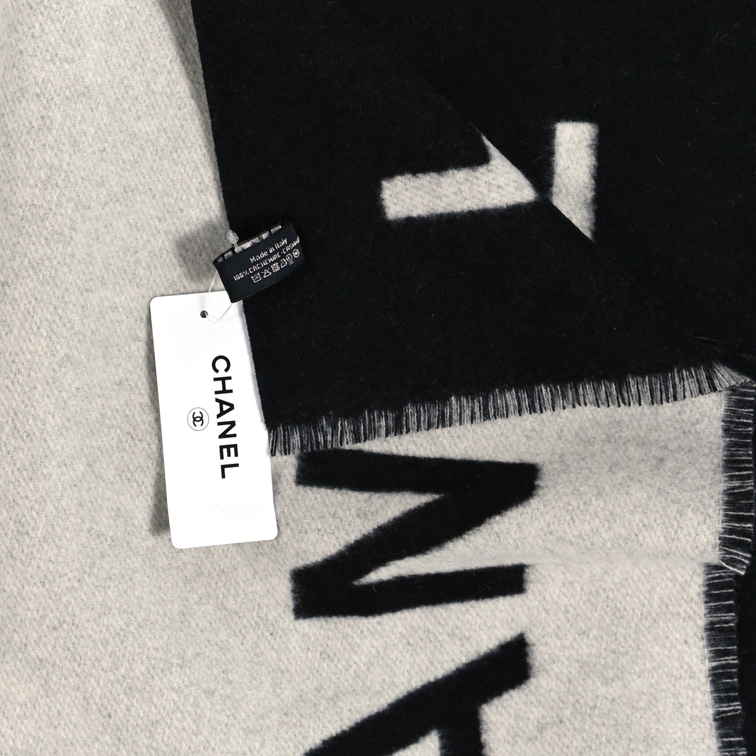Chanel Cashmere CC Fringe Stole Black White 12 of 12
