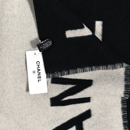 Chanel Cashmere CC Fringe Stole Black White 12 of 12