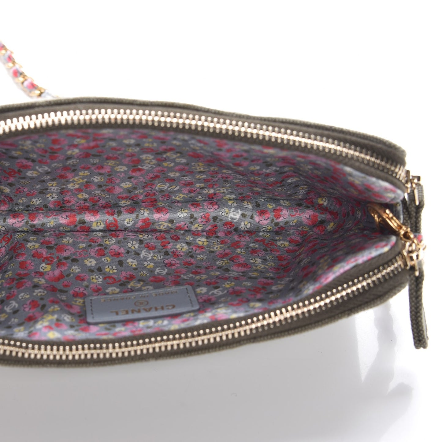 Canvas Quilted Coco Cuba Small Clutch With Chain Khaki