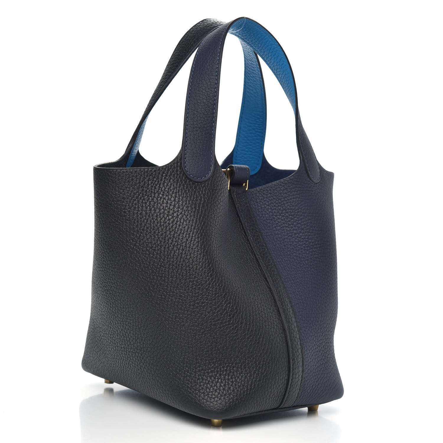 Hermes Taurillon Clemence Casaque Picotin Lock 18 PM Blue Nuit Black Bleu Frida 3 of 10