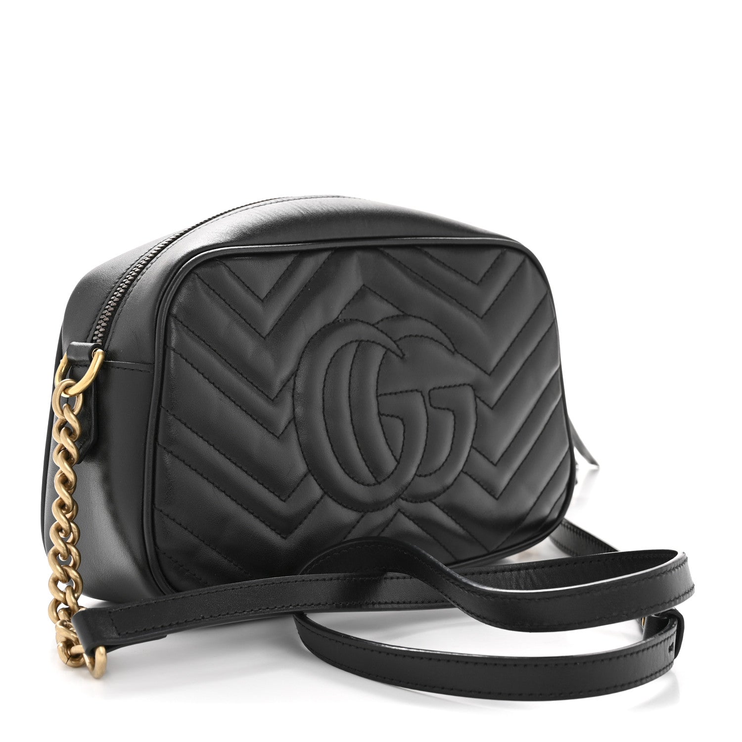 Gucci Calfskin Matelasse Small GG Marmont Chain Shoulder Bag Black 3 of 13