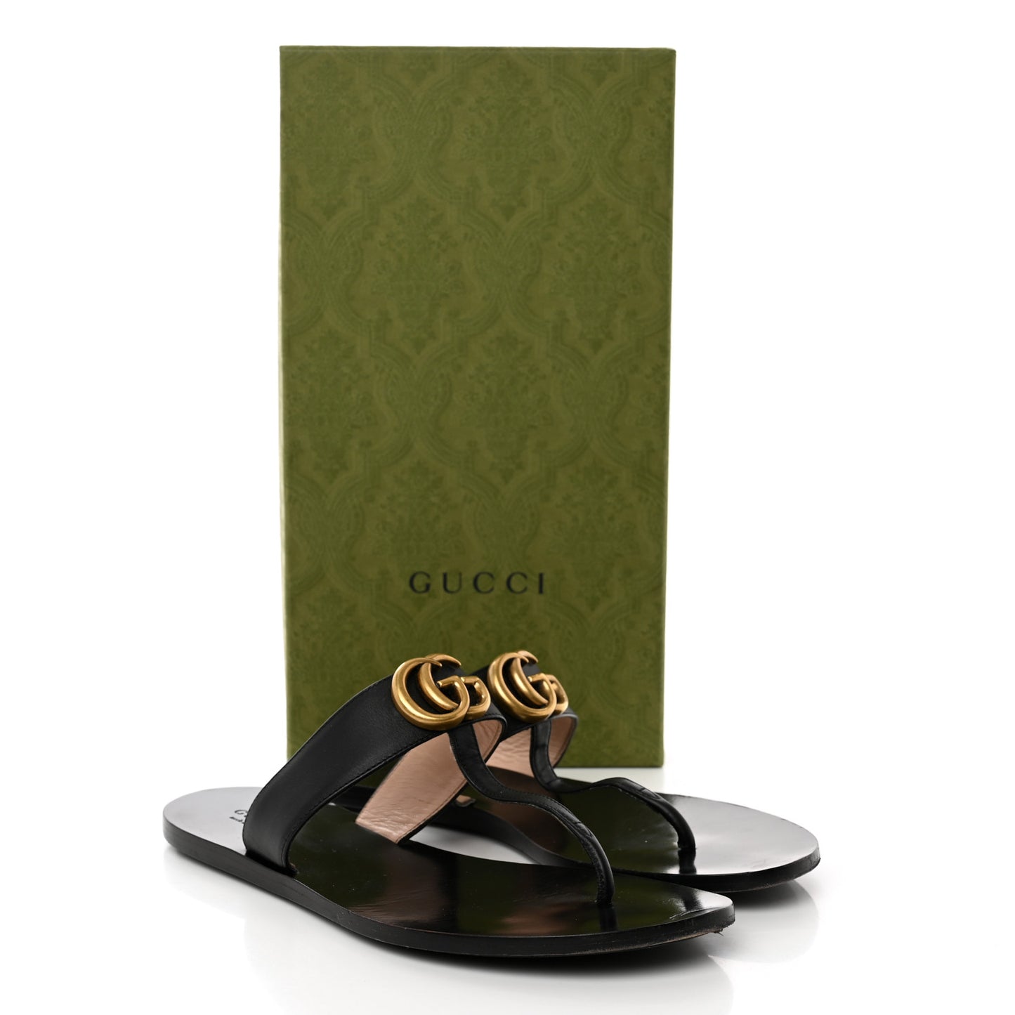 Calfskin GG Marmont Thong Sandals 39 Black