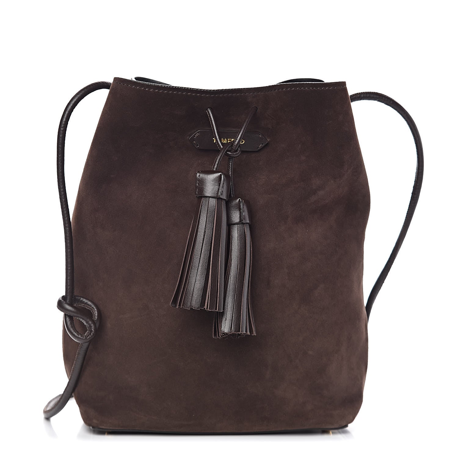 Tom Ford Suede Medium Double Tassel Bucket Bag Dark Brown 1 of 10